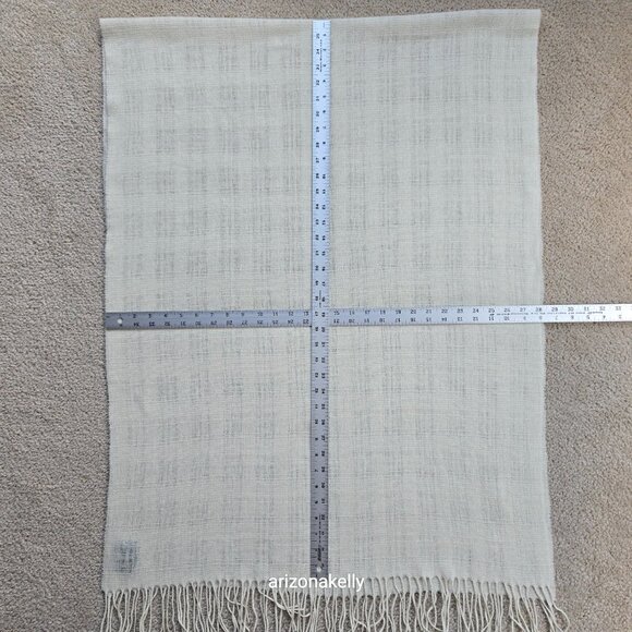 Woven Wool Scarf Ivory Woolmark - Picture 3 of 12